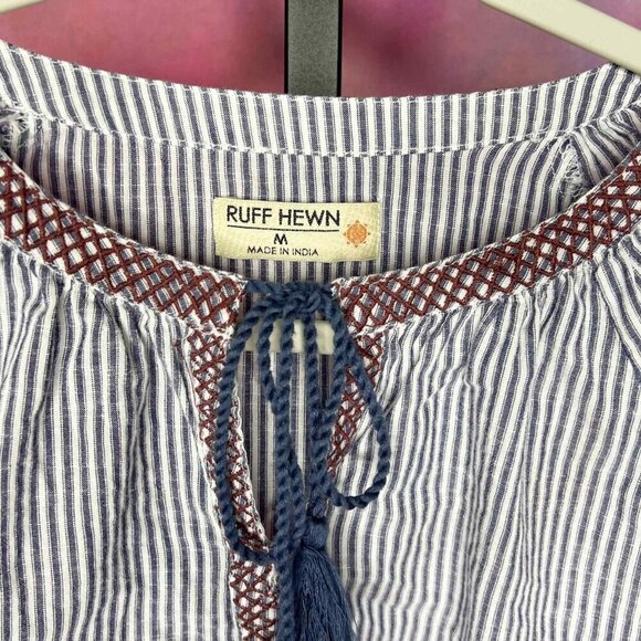 Ruff Hewn 100% Cotton Seersucker Blouse with Floral Embroidery, Size M - Picture 2 of 7